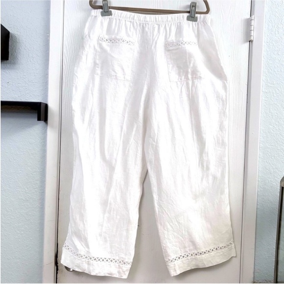 Joie Linen White Cropped Pants with Lace Trim Size XL - Picture 2 of 8
